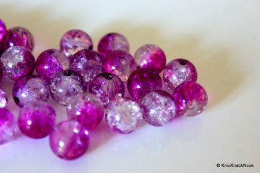 10 mm Purple and Clear Two Tone Crackle Glass Beads x 10